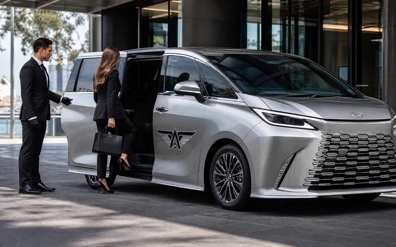 Lexus LM people mover with chauffeur opening the door