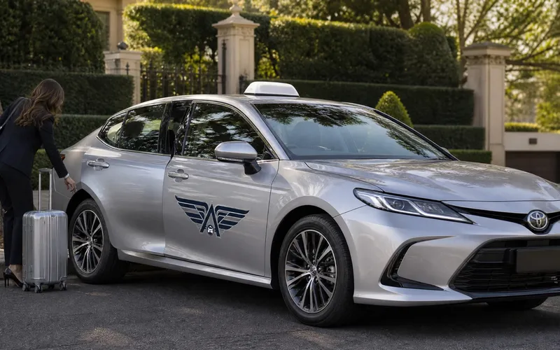 Silver Taxi Sydney Toyota Camry residential pickup