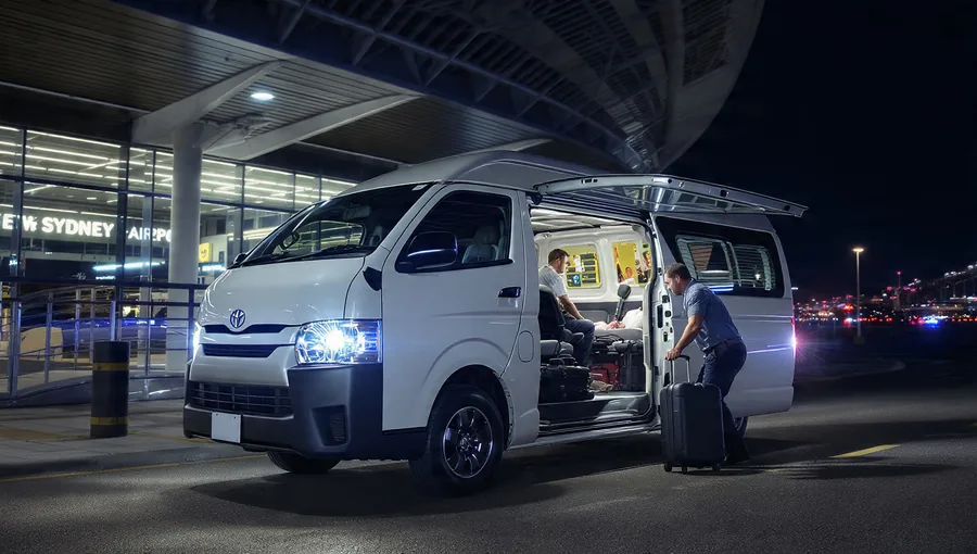 Airport maxi taxi transfer vehicle at night in Sydney